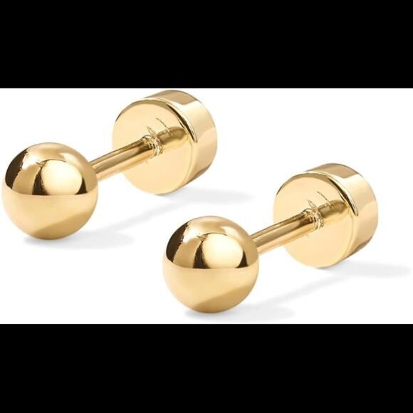 14K Gold Plated Solid 925 Sterling Silver Post Ball Stud Flat Back Earrings - Picture 4 of 7